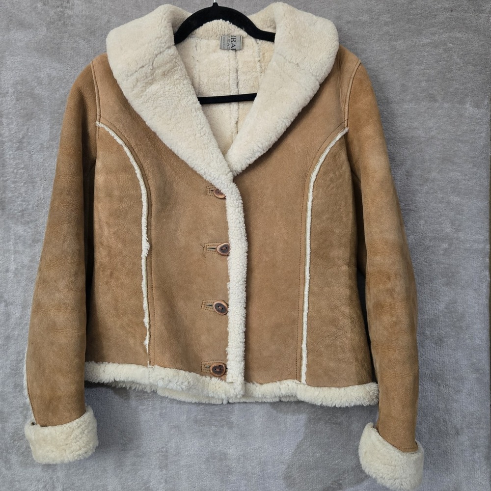 Vintage Suede Shearling Leather Coat Women Small Tan Y2K 70s Hippie Boho Neutral